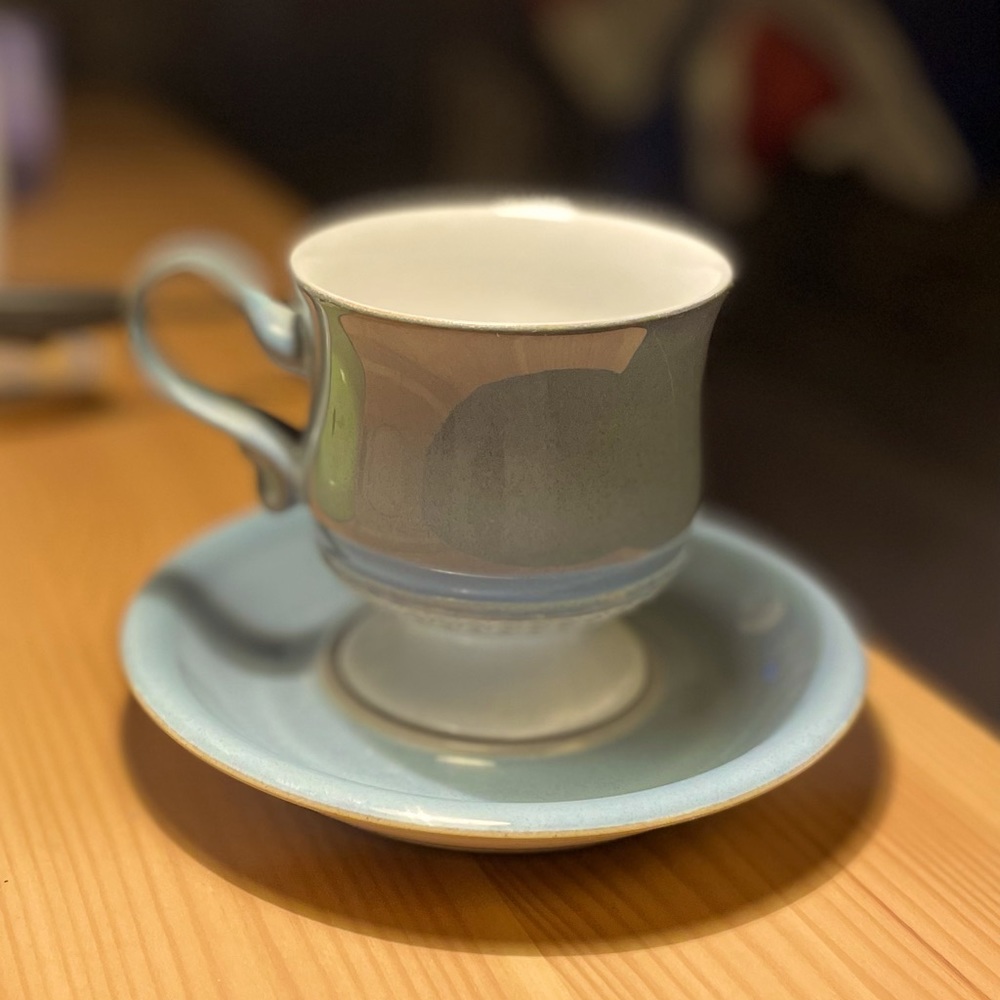 Vintage Denby “Castile” Footed Cup & Saucer (Blue & White)